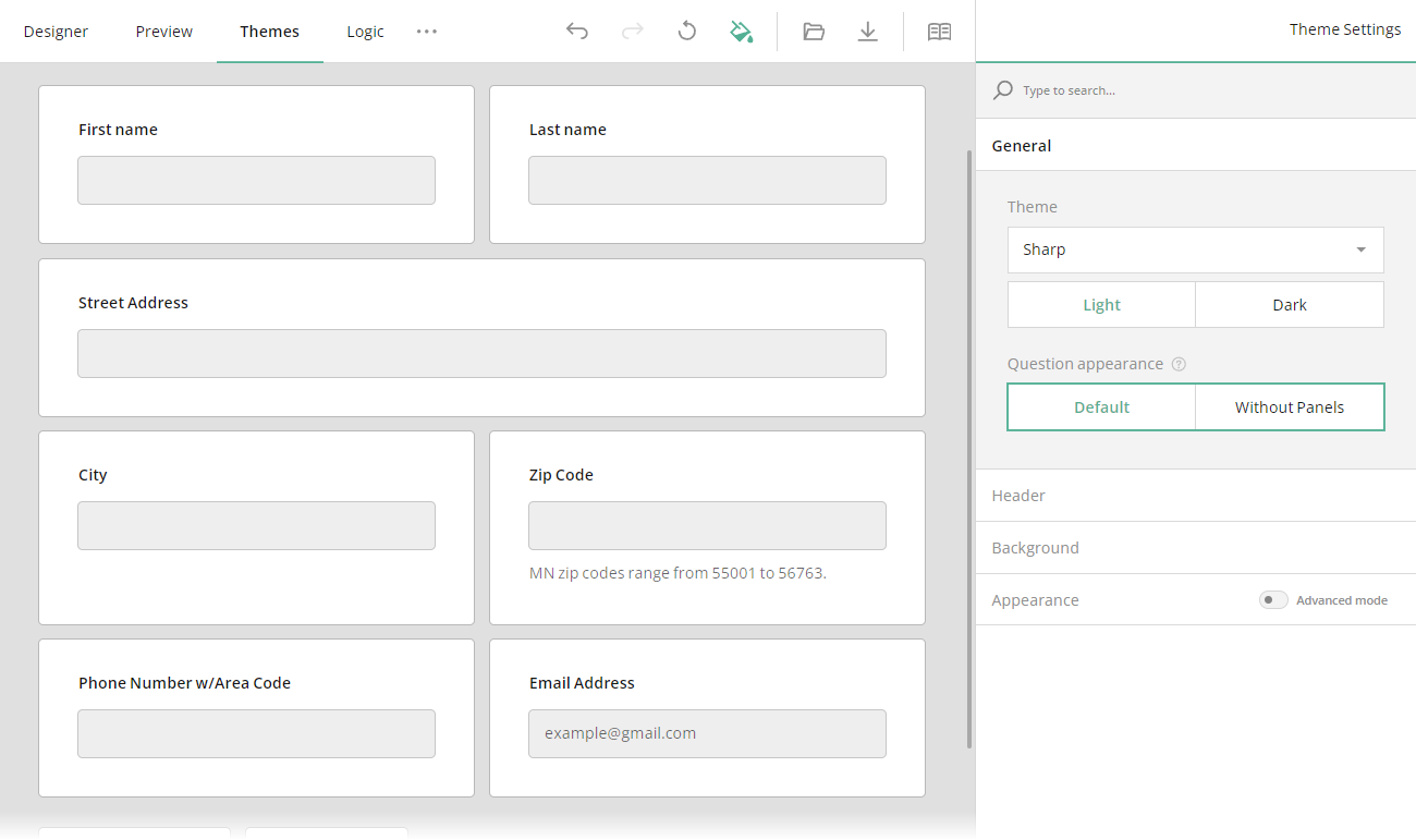 Survey elements with question boxes